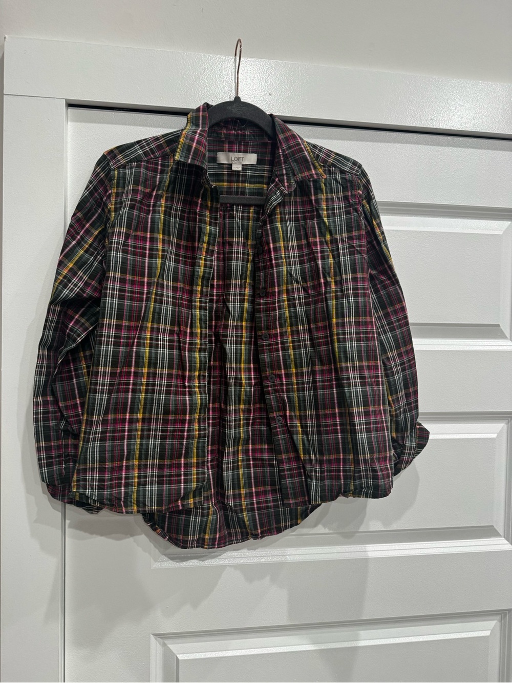 LOFT Plaid Shirt Jacket in Black, Green & Pink